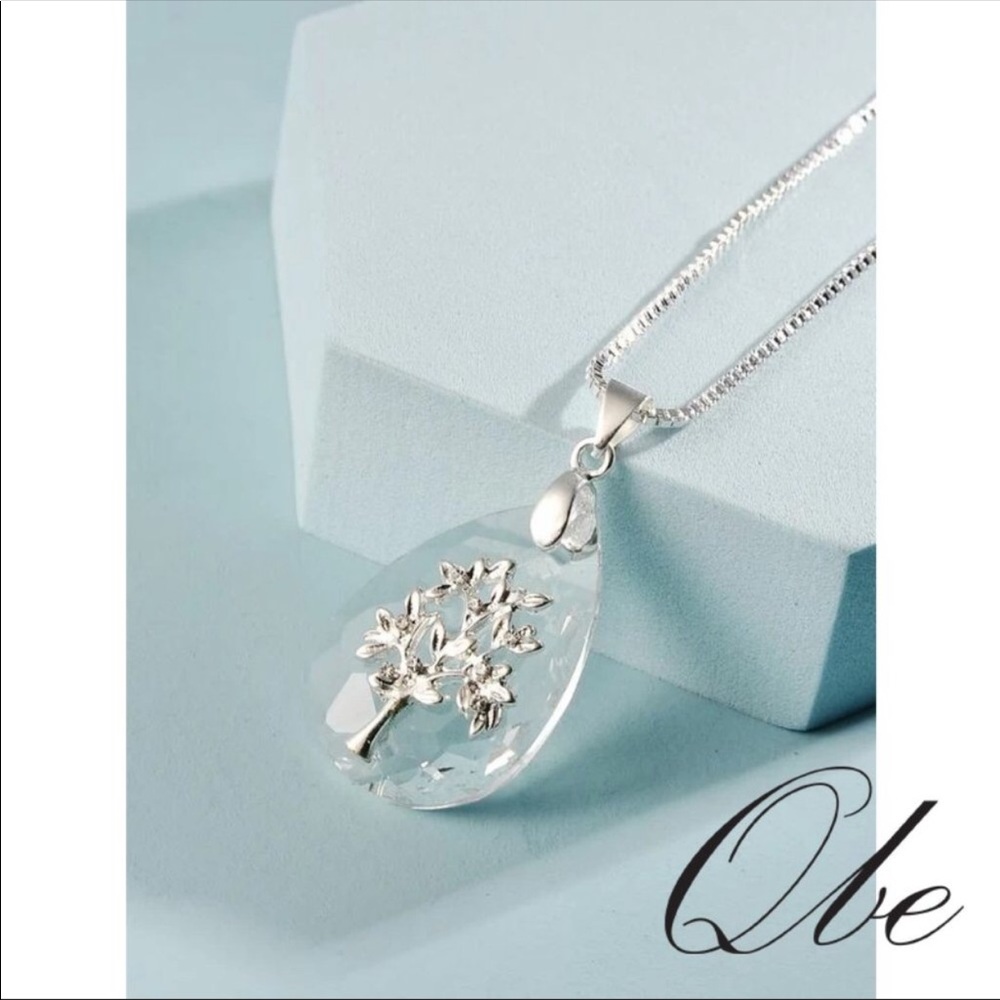 Crystal Rhinestone Drop Silver Necklace